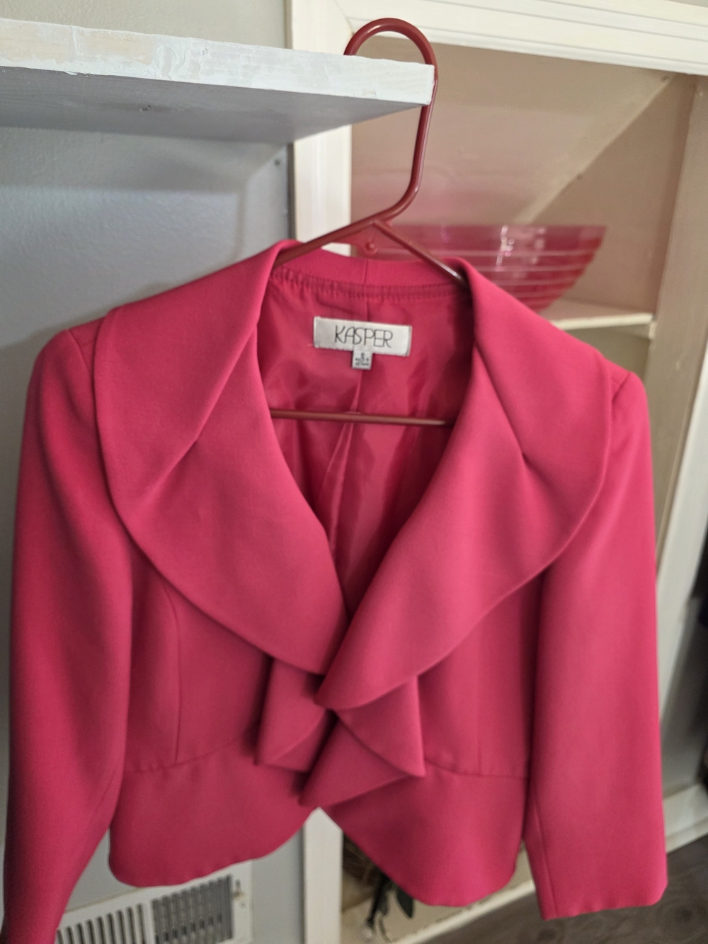Kasper Hot Pink Ruffle-Front Blazer - Picture 2 of 4